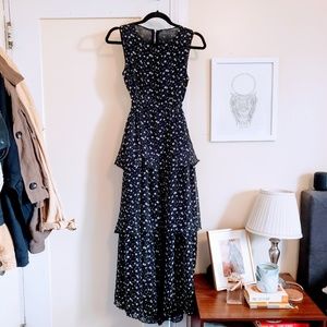 TOV Star Print Tiered Ruffle Maxi Dress